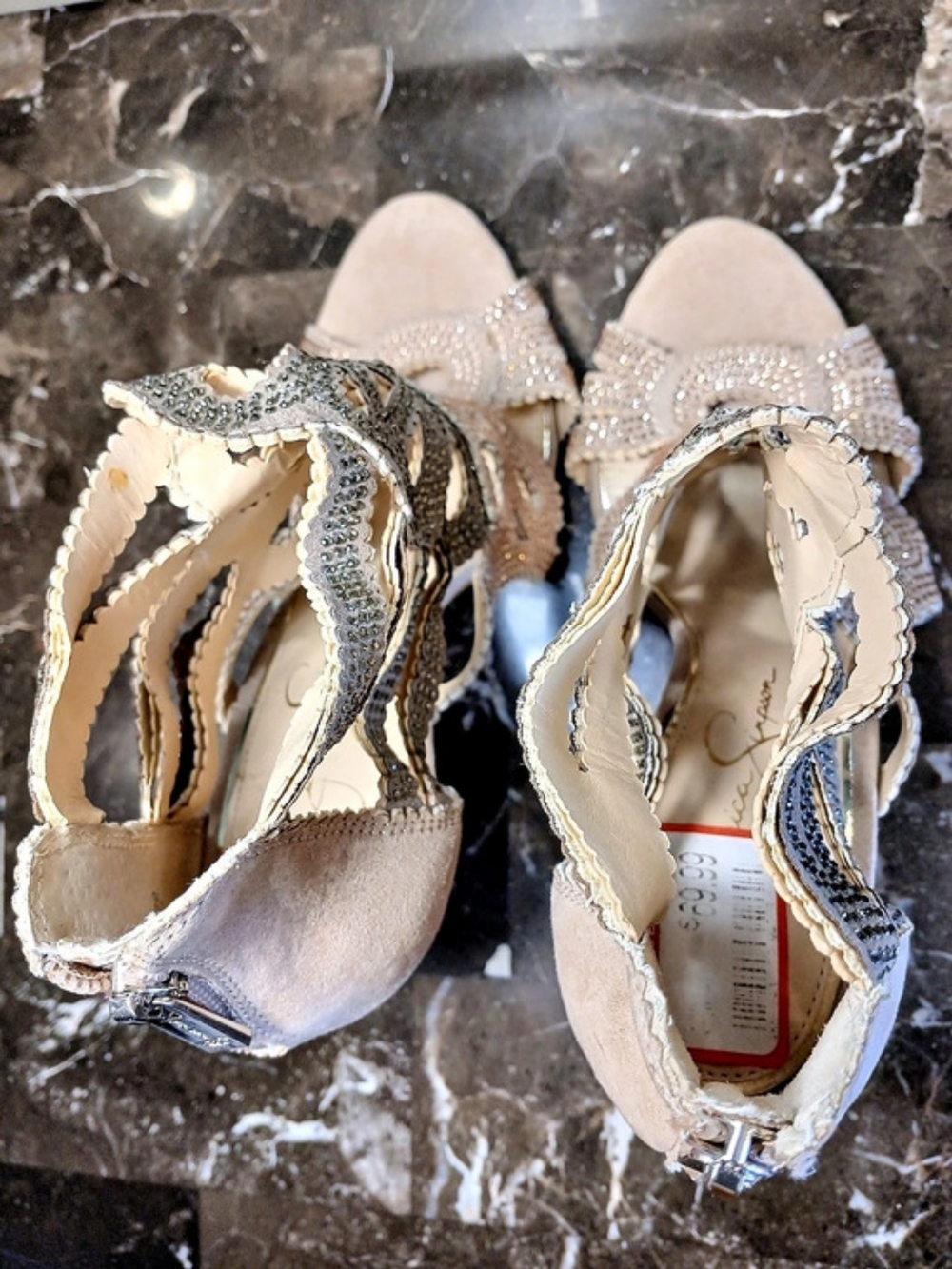 Jessica Simpson Embellished High Heel Sandals in Pink & Silver - Picture 5 of 15